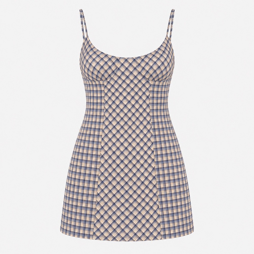 Wild Fable‎ Plaid Mini Dress Womens Large Yellow Blue Stretch Indie Schoolgirl